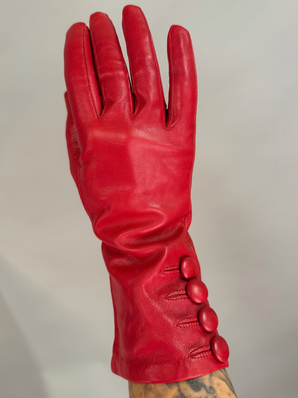 Vintage Lauren Alexandra Red Leather Gloves Silk Lined Size 7.5